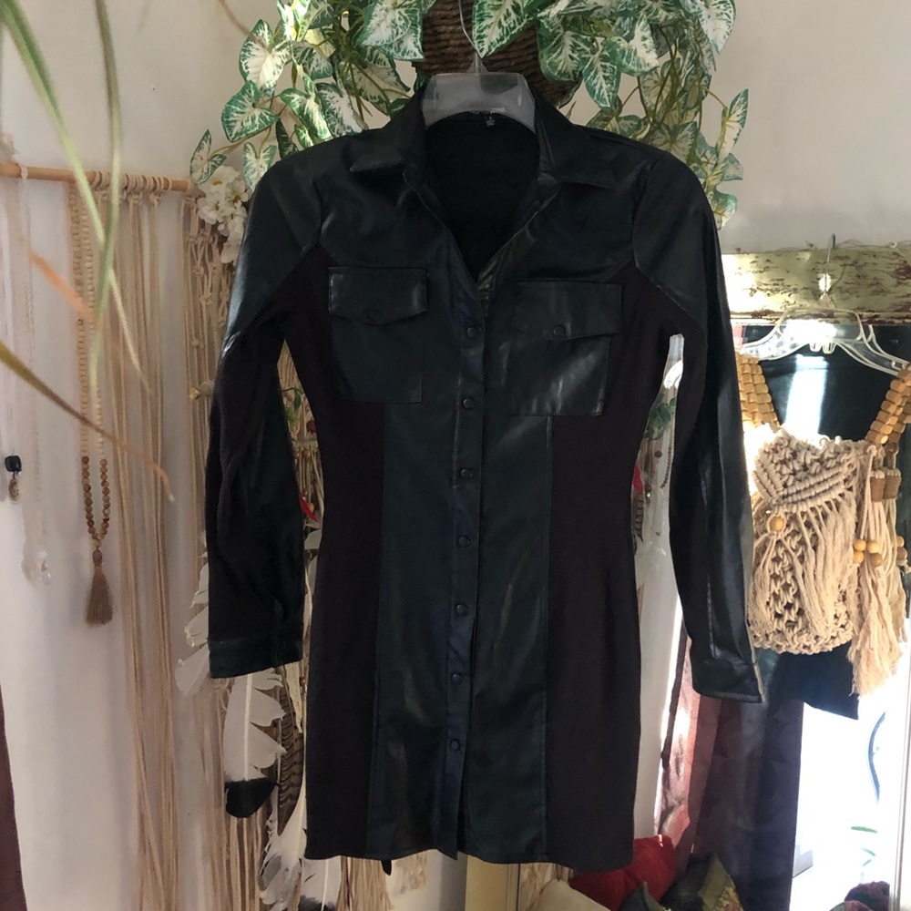 NWOT FASHION NOVA FAUX LEATHER BUTTON UP DRESS SMALL